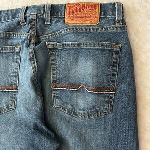 Women's Lucky Classic Fit Distressed Jeans 32(14)  Brown/Cream Pocket Embroidery